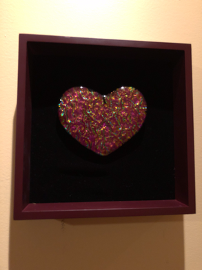 FRAMED-MAGENTA HEART-DARK RED BOX