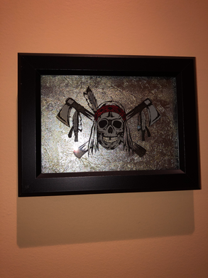 FRAMED-D OF D- SKULL/AX/FEATHERS