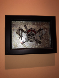 FRAMED-D OF D- SKULL/AX/FEATHERS