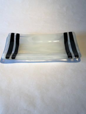 LONG PLATE-BLACK ON WHITE/CLEAR WITH STRIPS