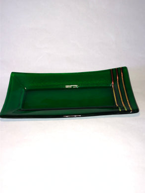LONG PLATE- CLEAR GREEN WITH COPPER STRIPS