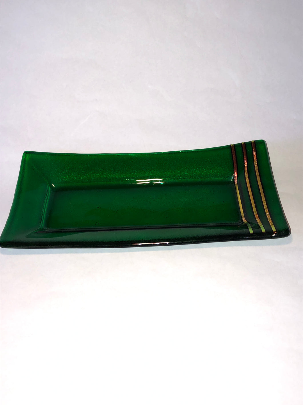 LONG PLATE- CLEAR GREEN WITH COPPER STRIPS