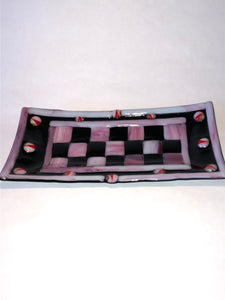 LONG PLATE-PINK AND BLACK CHECKERBOARD