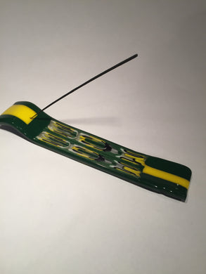 INCENSE BURNER-YELLOW ON GREEN
