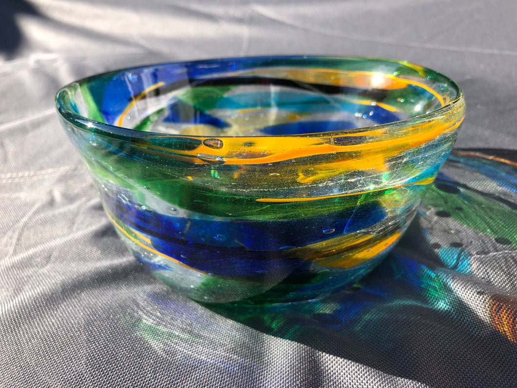 bowl- mixed green, blue,clear
