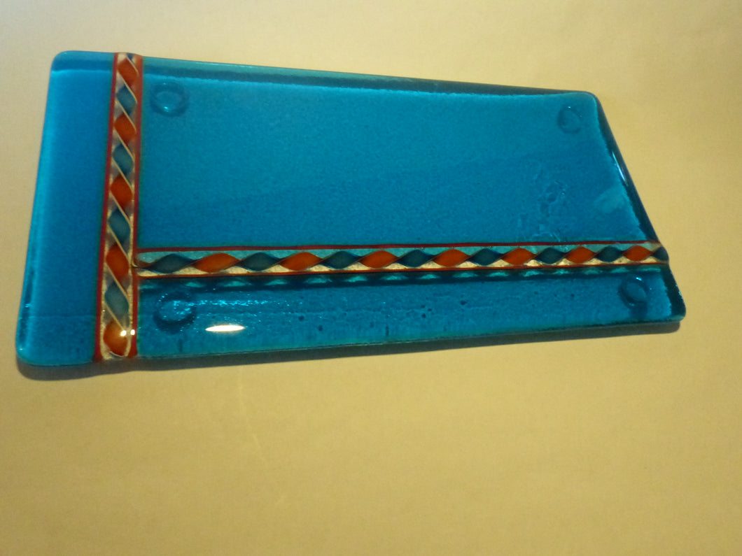 SUSHI PLATE- CLEAR AQUA BLUE WIHT CANE